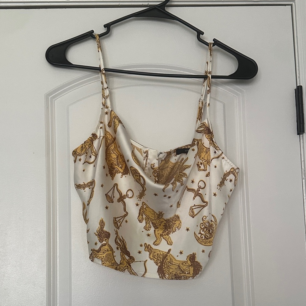 Forever 21 White and Gold Zodiac Camisole